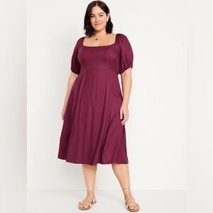 Old Navy Fit & Flare Crepe Midi Dress Purple Dark Mauve XL